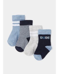 4 Pack Blue Sports Socks (Newborn-23mths)