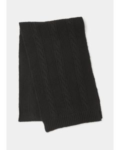 Black Cable Knit Scarf-Black-One Size