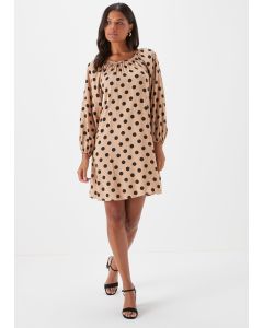 Brown Spot Print Viscose Mini Dress