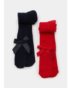 Baby 2 Pack Red & Navy Bow Tights (Newborn-18Mths)