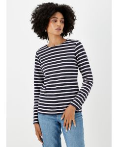 Navy Stripe Ribbed Log Sleeve T-Shirt