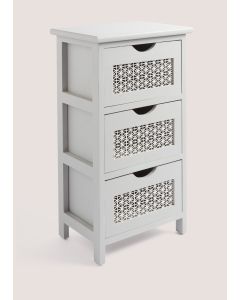 Grey Metal Wood 3 Drawer Chest of Drawers (63cm x 35cm x 25cm)