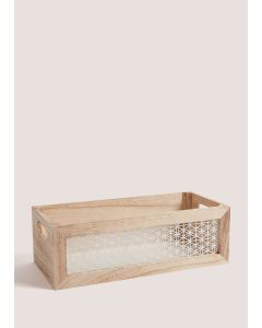 Natural Metal Wood Storage Tray (40cm x 18cm x 13cm)