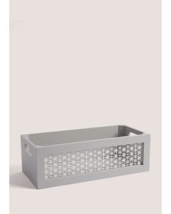 Grey Metal Wood Storage Tray (40cm x 18cm x 13cm)