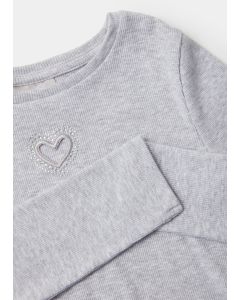 Girls Grey Marl Embroidered Ribbed Long Sleeve Top (4-13yrs)