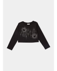 Girls Black Embroidered Amour Long Sleeve T-Shirt