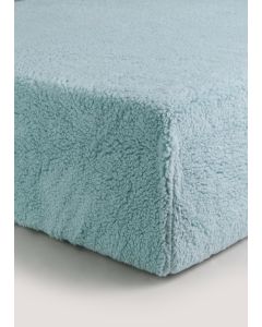 Teddy Fleece Fitted Bed Sheet-Blue-King