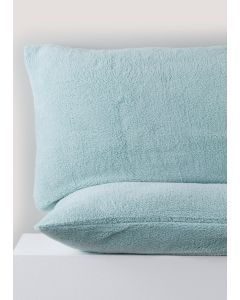 Teddy Fleece Pillowcase Pair-Blue-One Size