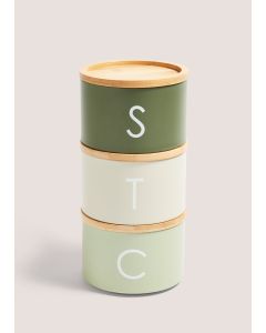 Metal Tea Coffee & Sugar Stackable Canisters-Green-One Size