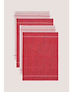 4 Pack Red Check Tea Towels (60cm x 45cm)