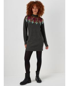 Charcoal Sequin Yoke Tunic Dress