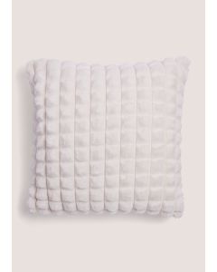 White Grid Faux Fur Cushion (43cm x 43cm)-White