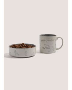 Grey Cat Mug & Bowl Set (31cm x 16cm x 9cm)