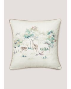 Watercolour Stag Cushion (43Cm X 43Cm) Cream-White