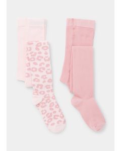 Kids 2 Pack Pink Plain & Leopard Print Tights (2-9Yrs)