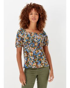 Multicoloured Floral Print Shirred Top