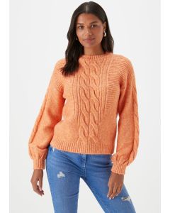 Orange Crew Neck Cable Knit Jumper