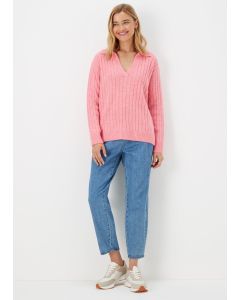 Pink Collar Ribbed Jumper