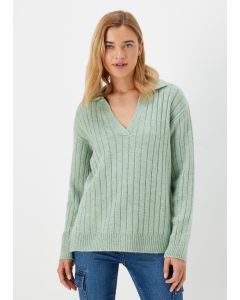 Green Collar Ribbed Jumper