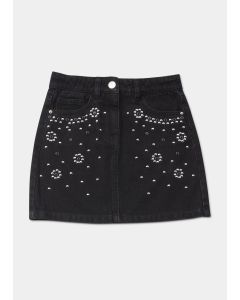 Girls Black Stud Denim Skirt (4-13yrs)