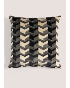 Black & Gold Velvet Chevron Cushion (43cm x 43cm)-Black