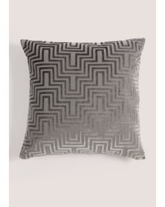 Grey Cut Velvet Maze Cushion (43cm x 43cm)-Grey