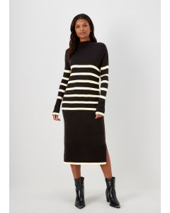 Black & Cream Stripe Super Soft Turtle Neck Dress