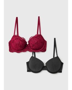 2 Pack Dark Pink & Mink Embroidered Bras