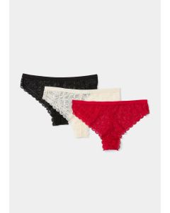 three Pack Lace Brazilian Knickers