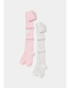 Girls 2 Pack Pink & Grey Floral Tights (2-9Yrs)