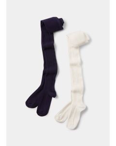 Girls 2 Pack Navy & Cream Cable Knit Tights (2-9Yrs)