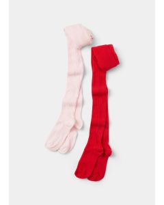 Girls 2 Pack Red & Pink Cable Knit Tights (2-9Yrs)