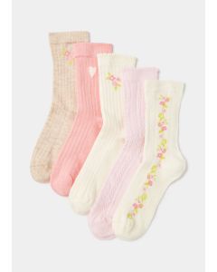 Girls 5 Pack Multicoloured Floral Ankle Socks (Younger 6-Older 5.5)