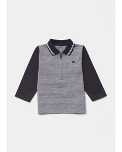 Boys Grey Textured Long Sleeve Polo Shirt (9Mths-6Yrs)