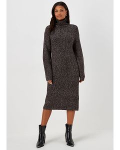 Charcoal Twist Yarn Roll Neck Dress