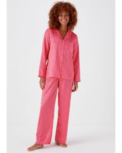  Stripe Satin Button Up Pyjama Set