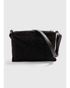 Black Diamante Cross Body Bag-Black-One Size