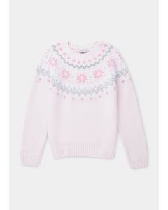 Girls Pink Fair Isle Knitted Jumper (4-13yrs)