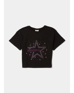 Girls Black Stud Star Sassy T-Shirt (4-13yrs)