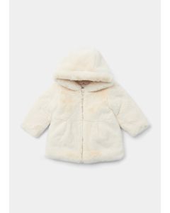 Girls Cream Faux Fur Coat