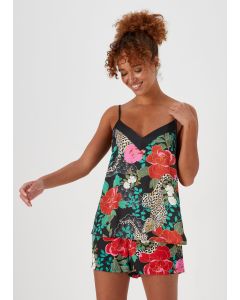 Black Floral Satin Cami Pyjama Top