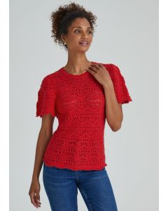 Red Angle Sleeve Knitted Top