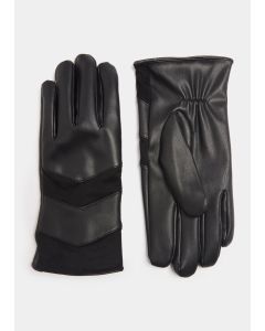 Black Real Leather Chevron Gloves