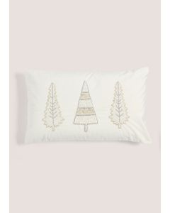 Cream Beaded  Tree Cushion (30cm x 50cm)-Cream