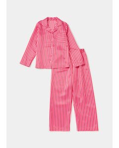 Girls Red & Pink Stripe Satin Pyjama Set (4-13yrs)