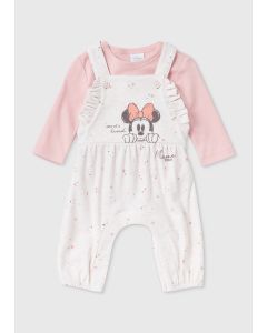 Baby 2 Piece Pink Minnie Mouse Print Dungaree Set (Newborn-12Mths)