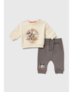 Baby Tan Mickey Mouse Print Sweatshirt & Joggers Set ( Newborn-12Mths)