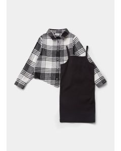 Girls 2 in 1 Black Check Shirt Dress