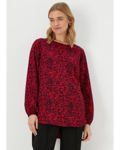 Red Mark Making Print Long Sleeve Bubble Top