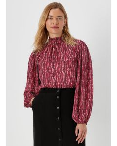 Burgundy Abstract Print High Neck Blouse